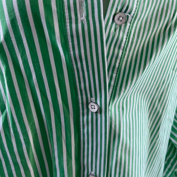 CAbi #6292 Women's Dad Shirt Button Up Cotton Stripes Style Size M Green White - Picture 2 of 4